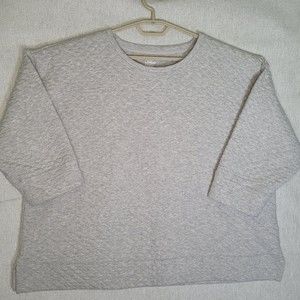 Lands End Quilted Pullover Sweatshirt 3/4 Sleeve Shirt Womens 2X  Heather  Grey